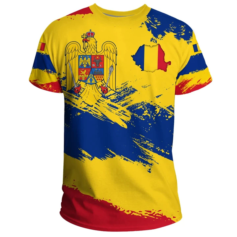 Summer Clothing Wholesale - Koszulka z grafiką flagi Rumunii dla